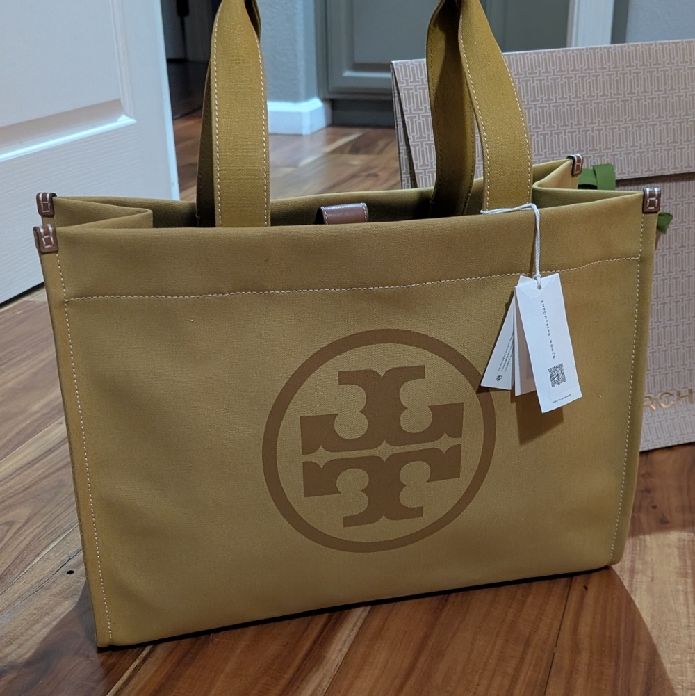 Tory Burch Silhouette Ella Canvas Tote Large Zip Close Pocket + Gift Bag Nwt ❤️ - Picture 3 of 8